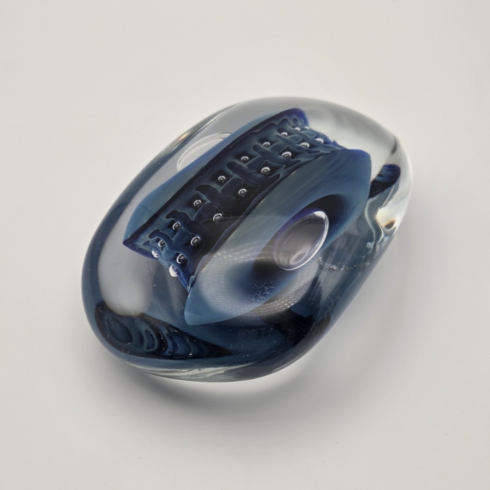 Robert Eickholt Blue/Black/Clear Reptile Series Mouth Blown Paperweight 1993